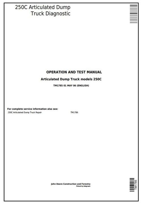 Product picture John Deere 250C Articulated Dump Truck  Diagnostic, Operation and Test Service Manual (tm1785)