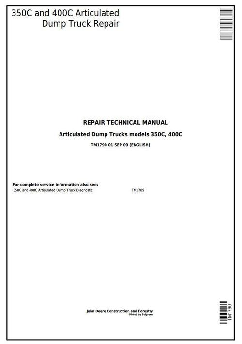 Product picture John Deere 350C and 400C Articulated Dump Truck Service Repair Technical Manual  (TM1790)