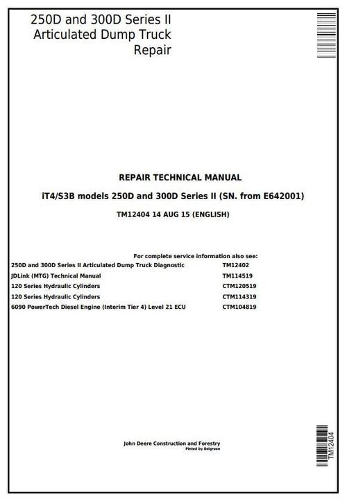 Product picture John Deere 250D, 300D Ser.2 Articulated Dump Truck (SN.from E642001) Service Repair Manual (TM12404)