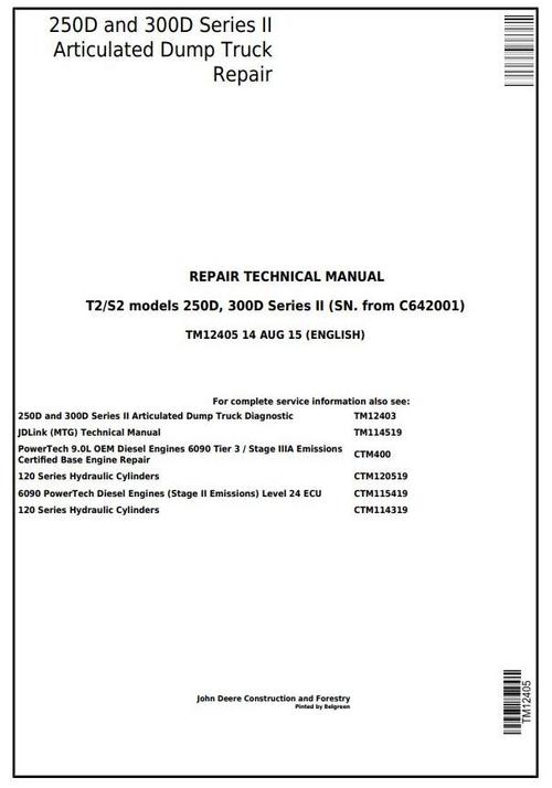 Product picture John Deere 250D, 300D Ser.2 Articulated Dump Truck (SN.from C642001) Service Repair Manual (TM12405)