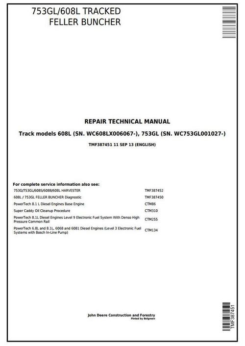 Product picture Timberjack/John Deere 753GL,608L Tracked Feller Buncher (Harvester) Service Repair Manual(TMF387451)