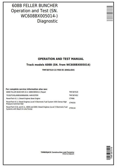 Product picture Timberjack/John Deere 608B Feller Buncher/Harvester(SN.005014-) Diagnostic Service Manual(tmf387519)
