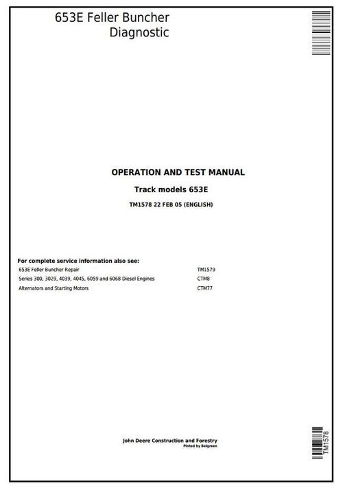 Product picture John Deere 653E Tracked Feller Buncher Diagnostic, Operation and Test Service Manual (tm1578)