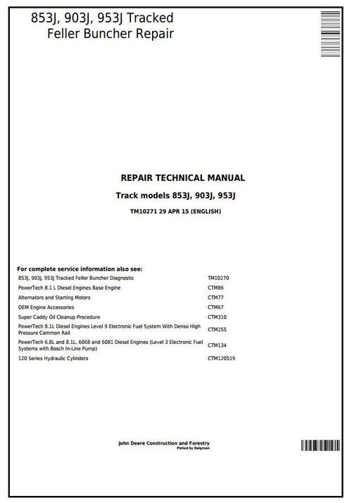 Product picture John Deere 853J, 903J, 953J Tracked Feller Buncher Service Repair Technical Manual (TM10271)