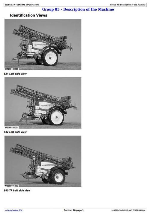 Product picture John Deere 824, 832, 840 Trailed Sprayers w.ELC-1/EHC-2/EL-4 unit Diagnostic Service Manual (tm4782)
