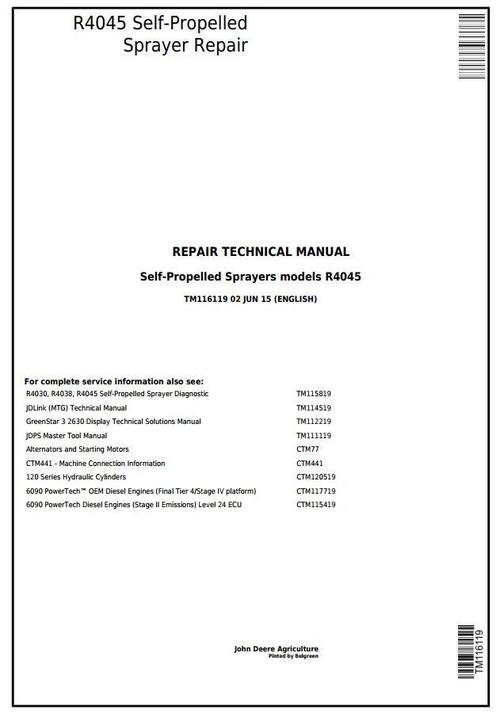 Product picture John Deere R4045 Self-Propelled Sprayers Service Repair Technical Manual (TM116119)