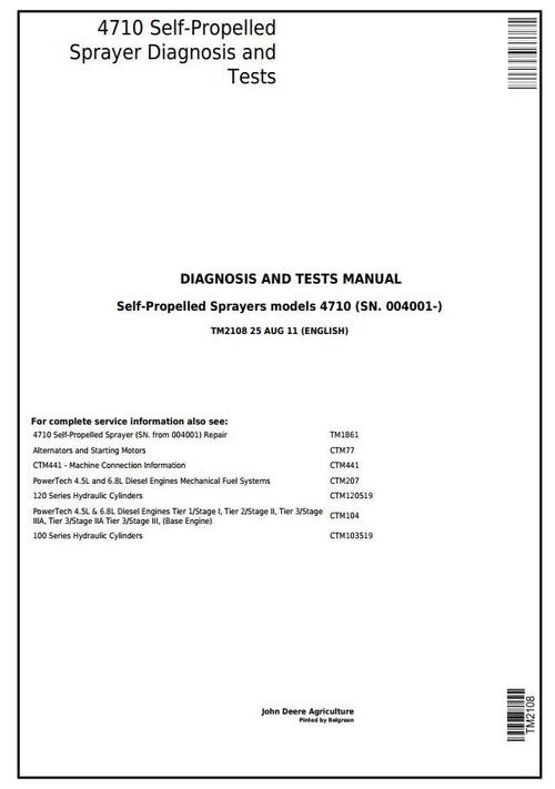 Product picture John Deere 4710 Self-Propelled Sprayer (SN.from 004001) Diagnostic and Tests Service Manual (TM2108)