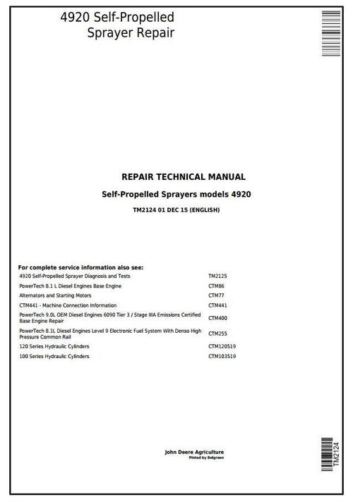 Product picture John Deere 4920 Self-Propelled Sprayers Service Repair Technical Manual (TM2124)