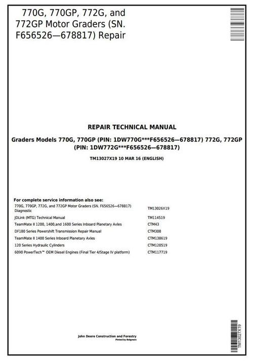 Product picture John Deere 770G,770GP, 772G,772GP (SN.F656526-678817)Motor Grader Service Repair Manual (TM13027X19)