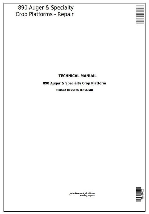 Product picture John Deere 890 Auger & Specialty Crop Platforms Service Repair Technical Manual (tm1632)