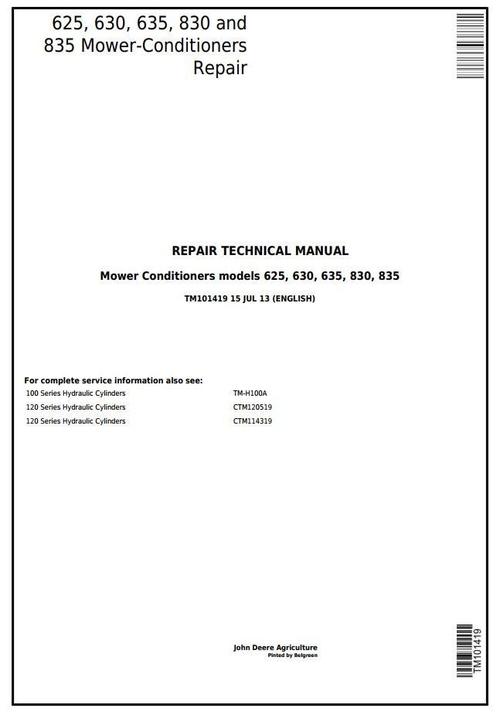 Product picture John Deere 625, 630, 635, 830 and 835 Mower-Conditioners Service Repair Technical Manual (TM101419)