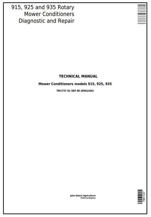 Product picture John Deere 915, 925 and 935 Rotary Mower Conditioners All Inclusive Technical Manual (tm1727)