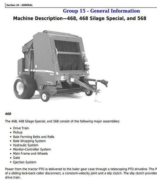 Product picture John Deere 468, 468 Silage Special and 568 Round Balers Service Repair Technical Manual (TM1035)